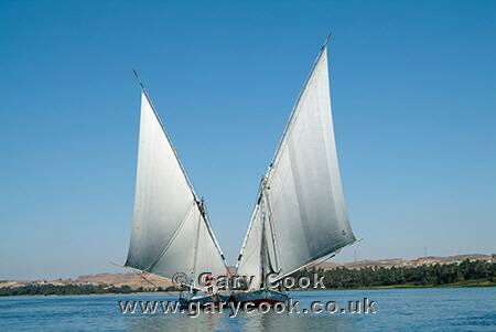 Two Feluccas tied together to sail upstream on the nile, Egypt