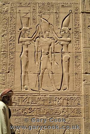 Relief carving depicting the gods, Edfu Temple, Egypt