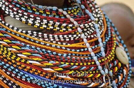 Colourful beads worn by a Samburu woman, Kenya