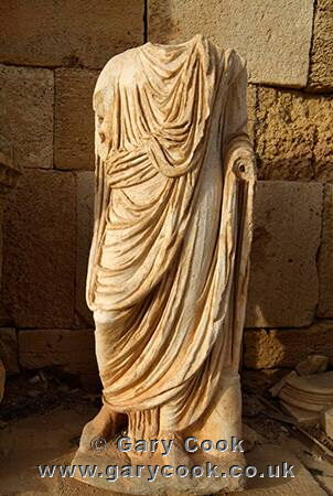 Statue in the theatre, Leptis Magna Roman Ruins, Libya