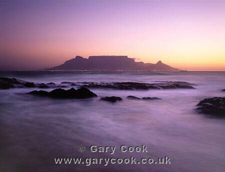 Table Mountain and Cape Town at Dusk, from Bloubergstrand, South Africa