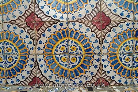 Ornate tiles on rooftop terrace of the Old Kings House in the Medina, Tunis, Tunisia