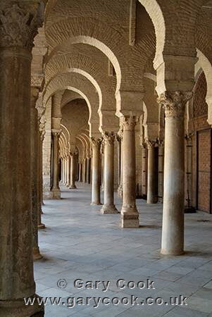 Columns inside the courtyard of the Great Mosque (Sidi Okba Mosque), Kairouan, Tunisia