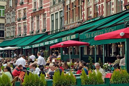 Street cafes, Markt square, Bruges, Brugge, Belgium