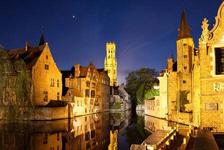 Canals at night, Bruges, Brugge, Belgium