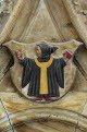 Carving of the Munchner Kindl (Munichs Little Monk) above the entrance to the Neues Rathaus (New Town Hall), Marienplatz, Munich, Bavaria, Germany