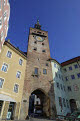 Schmalzturm (Lard Tower) and town houses in Hauptplatz, Landsberg am Lech, Bavaria, Germany