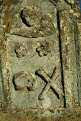Angel, Scull and Crossbones on a gravestone in the churchyard at Durisdeer, Dumfries and Galloway, Scotland