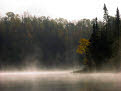Misty morning on Hoe Lake, Boundary Waters Canoe Area Wilderness, Superior National Forest, Minnesota, USA