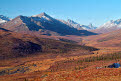 North Klondike Valley in autumn, looking towards Mount Tombstone, Tombstone Provincial Park, from Dempster Highway, Yukon, Canada