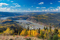 View of Dawson City, the Klondike and Yukon rivers, from the Midnight Dome mountain, Yukon, Canada