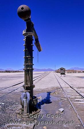 Railway through the desert, Pueblo Julaca, Altiplano, Bolivia
