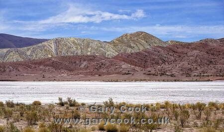 Salt lake and coloured rocks, near Potosi, Altiplano, Bolivia
