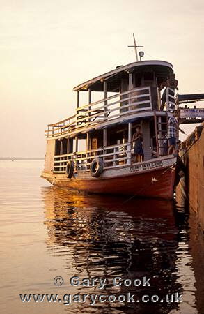 Amazon ferry boat at dawn, Manaus, Brazil