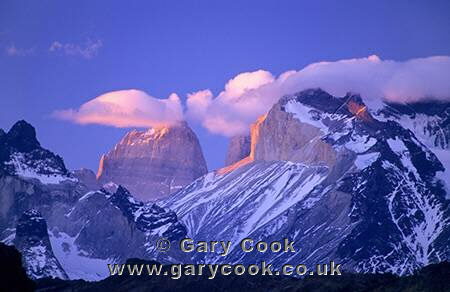 Sunset over the Cuernos del Paine, Torres del Paine National Park, Patagonia, Chile