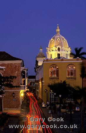 Cartagena cathedral at night, Cartagena, Colombia