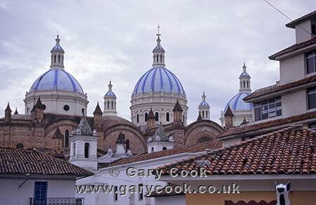 Blue domes of the Old Cathedral, Cuenca, Ecuador