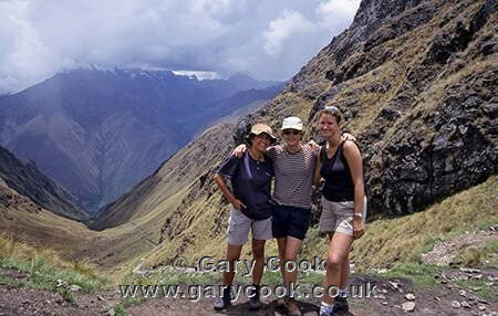 Girls at the summit of Dead Womans Pass, Inca Trail, Peru