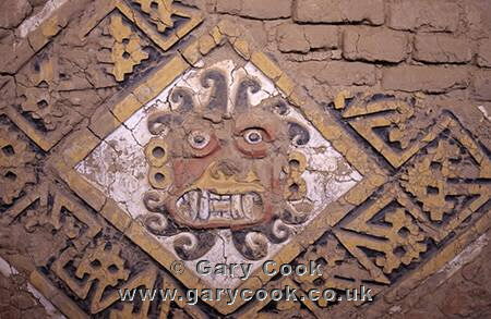 Ancient artwork in the Moche Pyramids, Peru