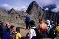 Tourists on a guided walk around Machu Picchu, Peru