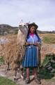 Indian woman and Llama, Sacsayhuaman, Peru